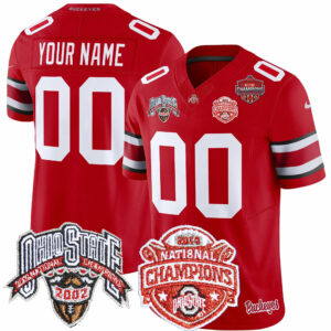 Custom Ohio State Buckeyes Football Scarlet 2002 2014 2024 Champions Limited Jersey - All Stitched
