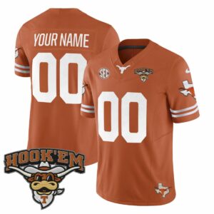 Custom Texas Longhorns Football Jersey - Orange - Mascot Patch - Fully Stitched