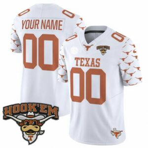 Custom Texas Longhorns Football Jersey - White (Special) - Mascot Patch - Fully Stitched