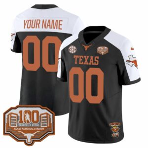 Custom Texas Longhorns Football Jersey - Alternate Black - Stadium Memorial Patch - Fully Stitched