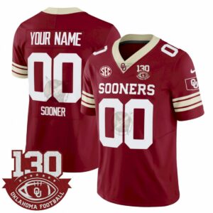 Custom Oklahoma Sooners Football Jersey - Crimson V2 (Limited) - 130th Season Patch - Fully Stitched