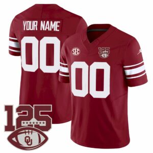 Custom Oklahoma Sooners Football Jersey - Crimson Throwback - 125th Season Anniversary Patch - Fully Stitched