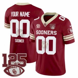 Custom Oklahoma Sooners Football Jersey - Crimson V2 (Limited) - 125th Season Anniversary Patch - Fully Stitched