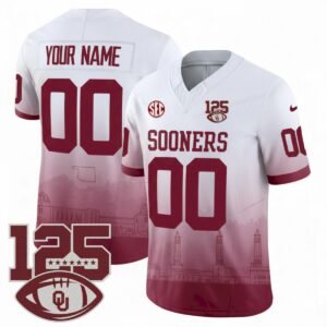 Custom Oklahoma Sooners Football Jersey - White V2 (Limited) - 125th Season Anniversary Patch - Fully Stitched