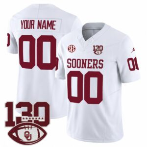 Custom Oklahoma Sooners Football Jersey - White - 130th Season Anniversary Patch - Fully Stitched