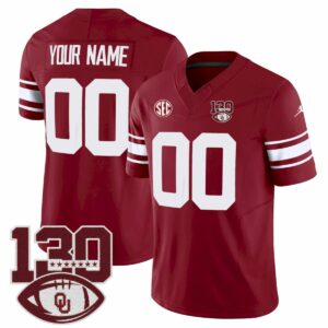 Custom Oklahoma Sooners Football Jersey - Crimson Throwback - 130th Season Anniversary Patch - Fully Stitched