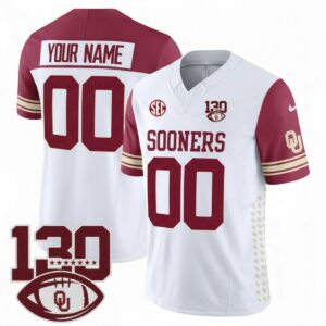 Custom Oklahoma Sooners Football Jersey - White V1 (Limited) - 130th Season Anniversary Patch - Fully Stitched