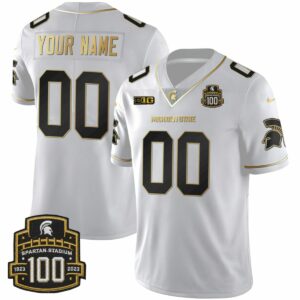 Custom Michigan State Spartans Football Jersey - White Gold - 100th Stadium Anniversary Patch - Fully Stitched