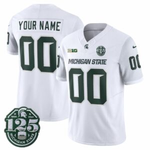 Custom Michigan State Spartans Football Jersey - White Alternate - 125th Anniversary Patch - Fully Stitched
