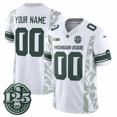 Custom Michigan State Spartans Football Jersey - White (Limited) - 125th Anniversary Patch - Fully Stitched