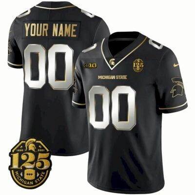 Custom Michigan State Spartans Football Jersey - Black Gold - 125th Anniversary Patch - Fully Stitched