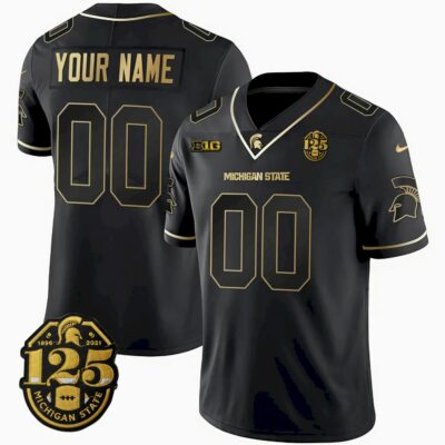 Custom Michigan State Spartans Football Jersey - Black Gold (Limited) - 125th Anniversary Patch - Fully Stitched