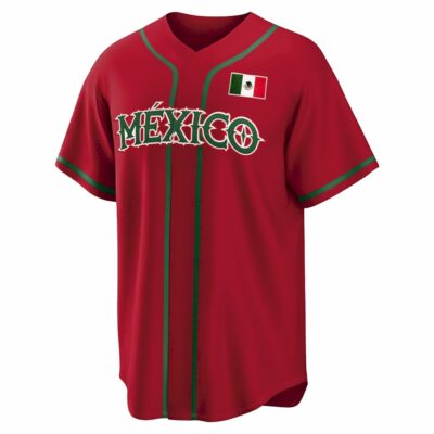 Alternative view of Custom Mexico World Baseball Classic Jersey - Red Heritage - Fully Stitched