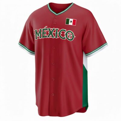 Alternative view of Mexico World Baseball Classic Jersey - Alternate Red Heritage - Fully Stitched