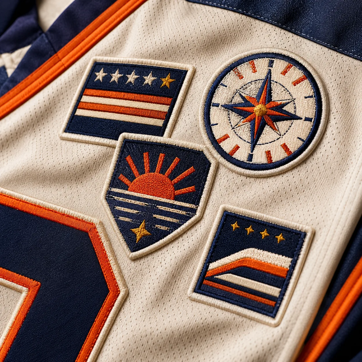 Exclusive stitched patch details on a custom jersey